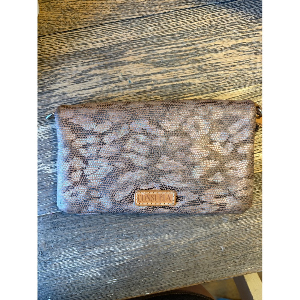 Consuela Iris Uptown Crossbody Snakeskin Iridescent Wallet Clutch Bag Brown Tan